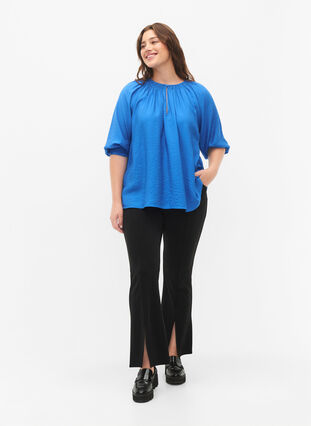 A-lijn viscose blouse met 3/4 mouw, Strong Blue, Model image number 3