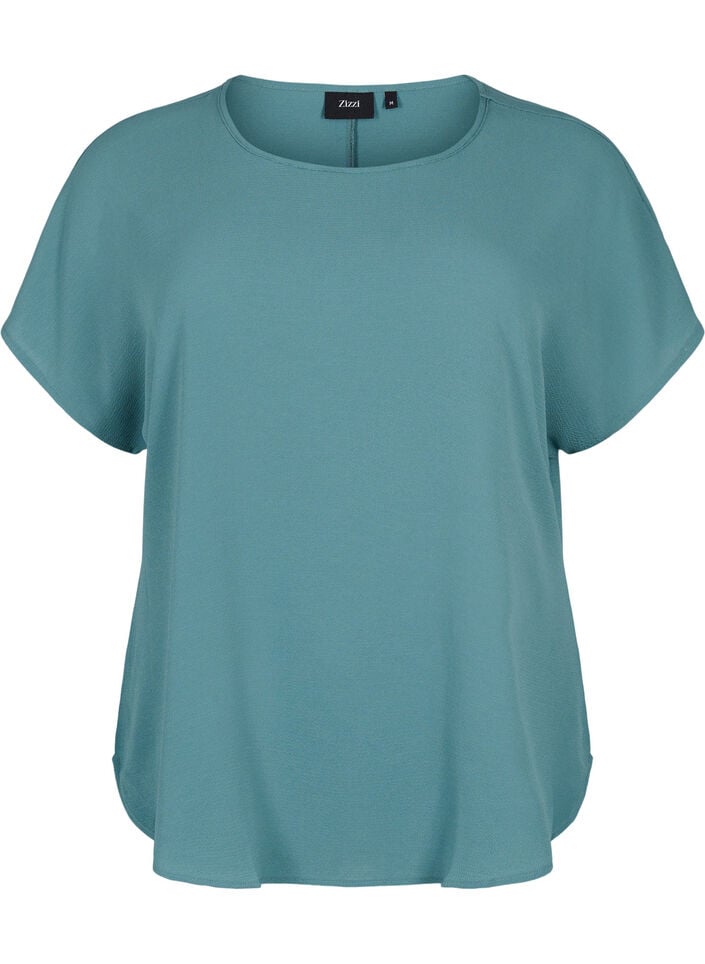 Blouse met korte mouwen en een ronde halslijn, Groen, Packshot image number 0