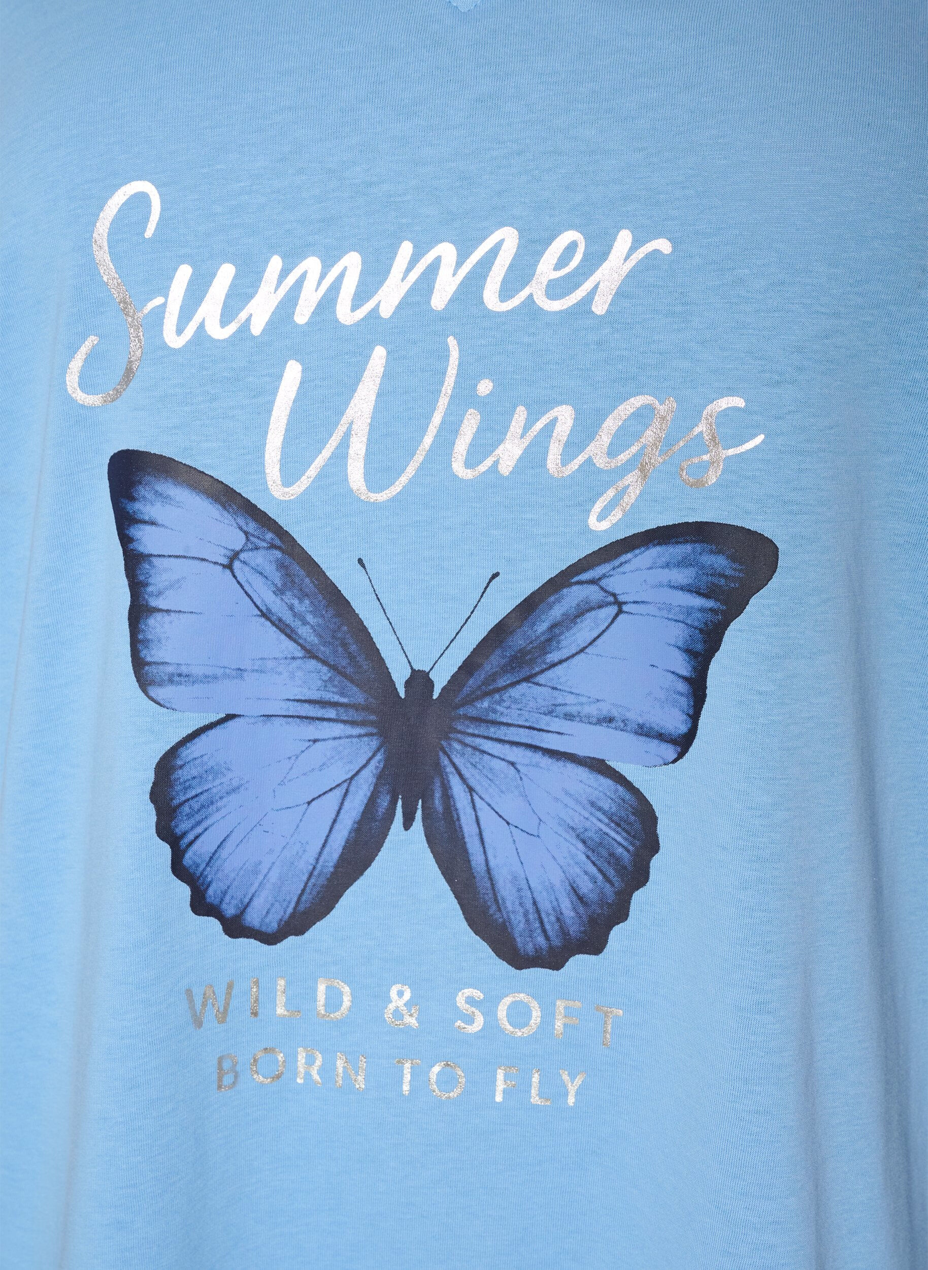 ZizziKatoenen T-shirt met V-hals en print aan de voorkant, 0698, Packshot image number 2