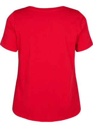 Katoenen t-shirt met tekstopdruk en v-hals, Tango Red ORI, Packshot image number 1