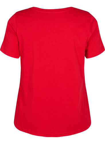 Katoenen t-shirt met tekstopdruk en v-hals, Tango Red ORI, Packshot image number 1