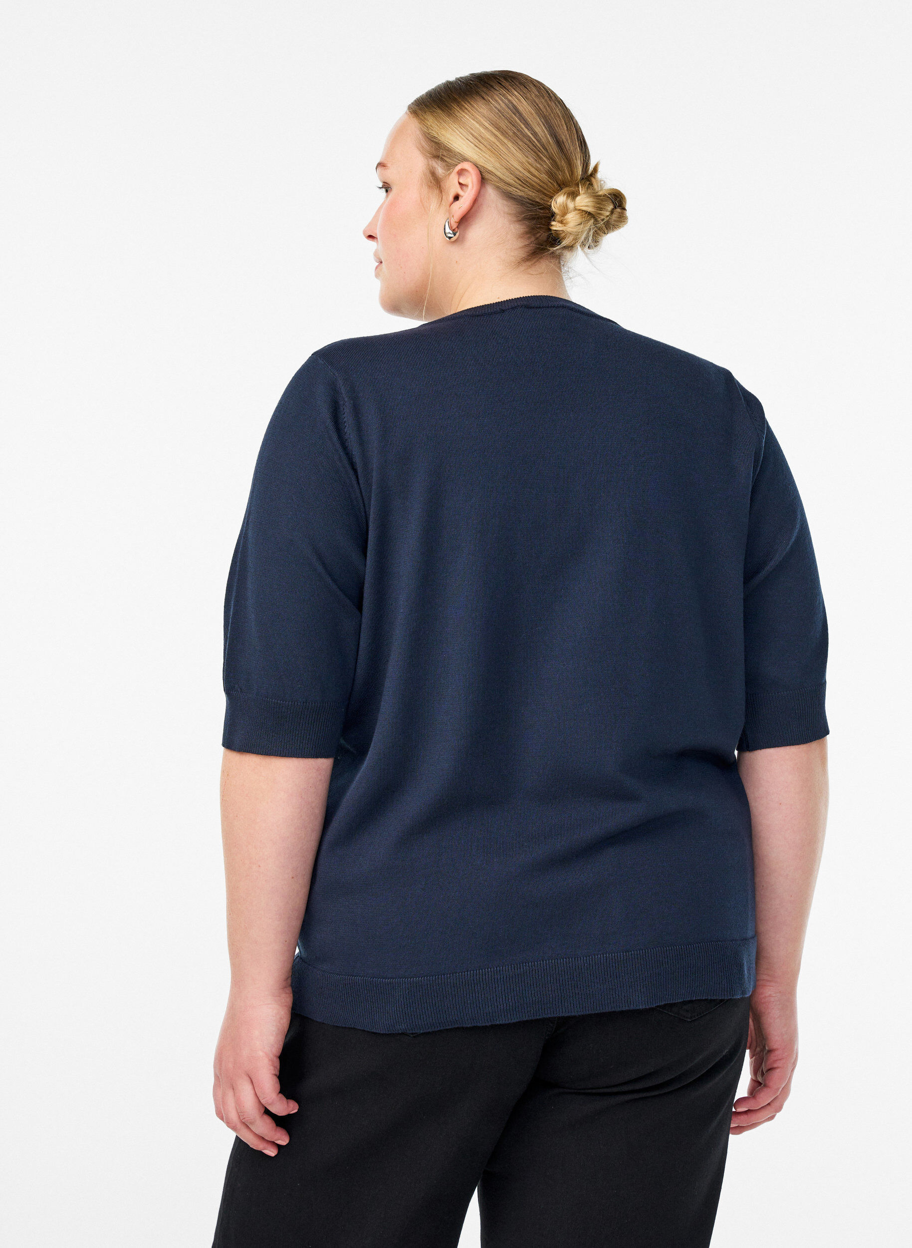 Zizzi FLASH - Fijngebreide blouse met korte mouwen, Blauw, Model image number 2