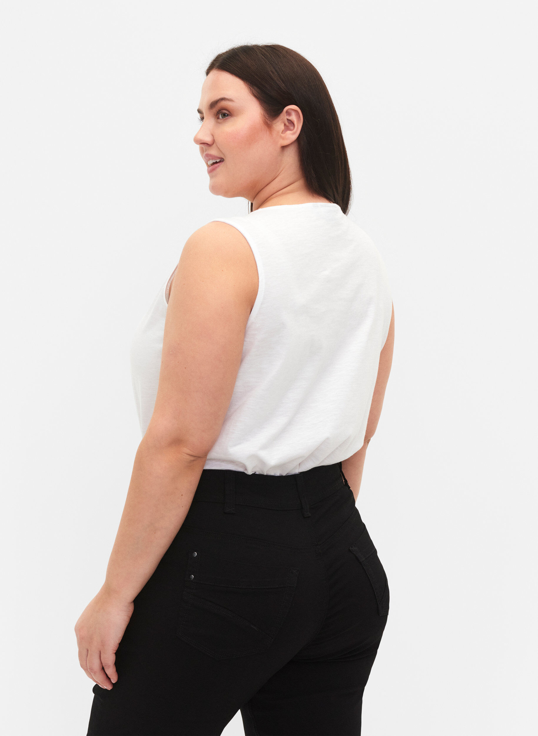 Zizzi 	 Mouwloze top in katoen, Bright White, Model image number 1