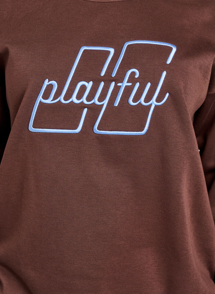 Sweatshirt met geborduurde tekst, Bruin, Packshot image number 2