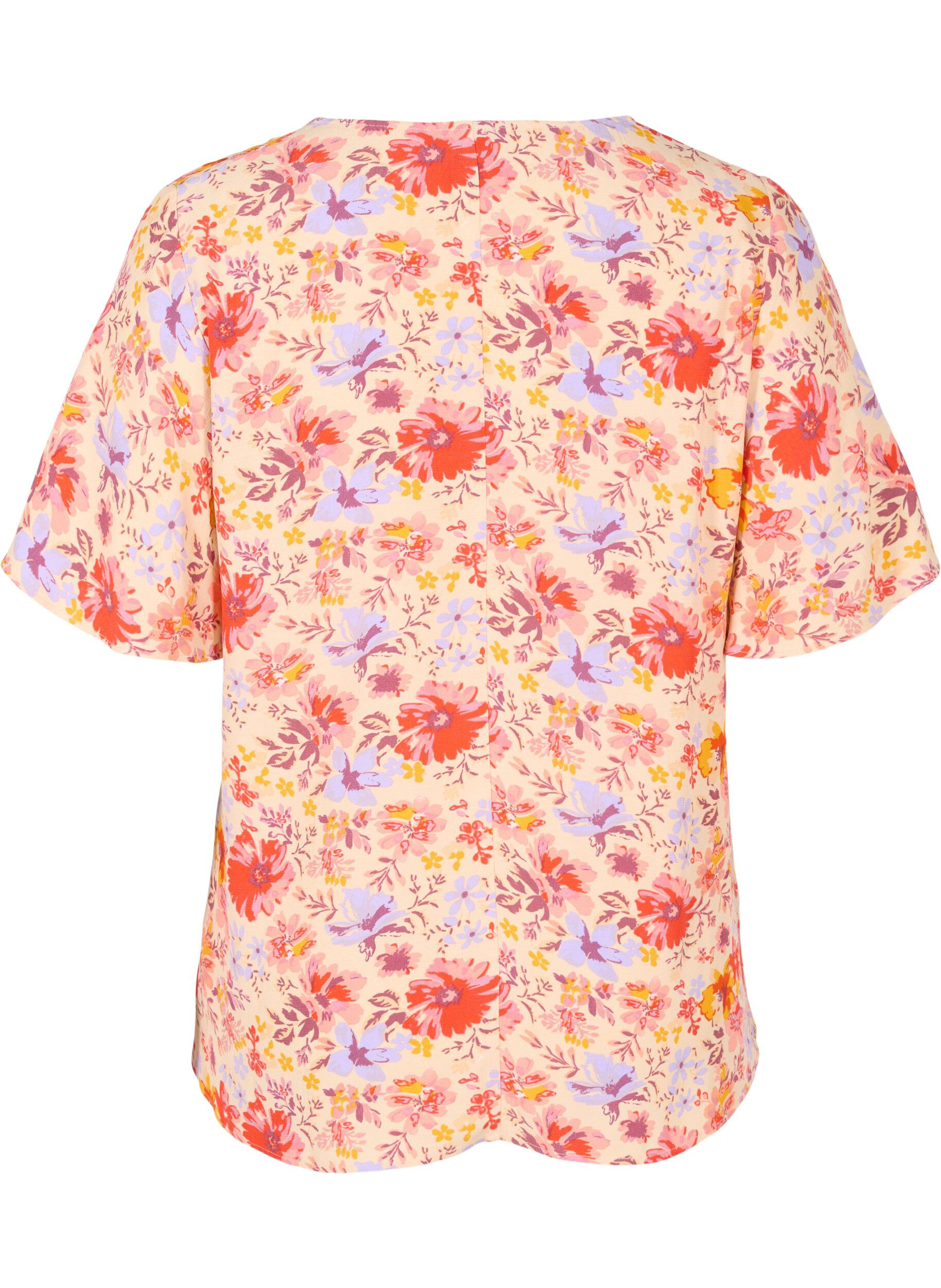 Zizzi Viscose top met korte mouwen en bloemenprint, Red Orange AOP, Packshot image number 1