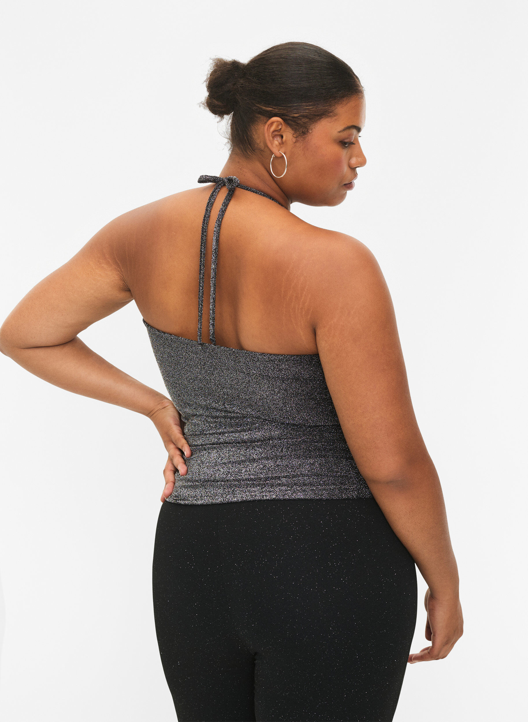 Zizzi Zilveren mouwloze top, Black Silver, Model image number 1