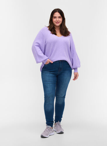 Super smalle Amy jeans met hoge taille, Blue denim, Model image number 0