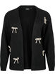 Korte gebreide cardigan met strikken, Black Comb, Packshot image number 0