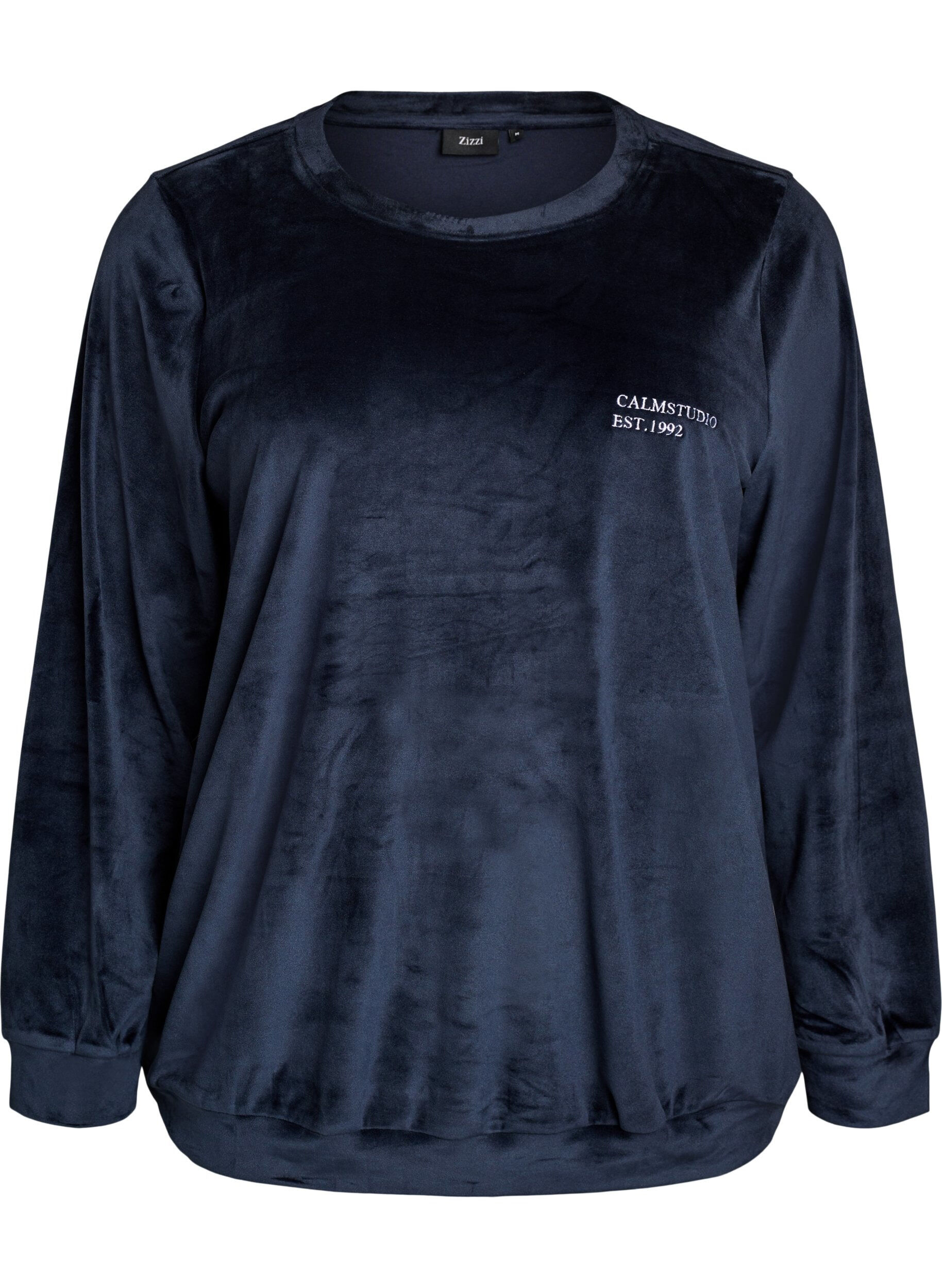 ZizziVelours blouse met geborduurde tekst, Blauw, Packshot image number 0