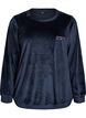 Velours blouse met geborduurde tekst, Blauw, Packshot image number 0