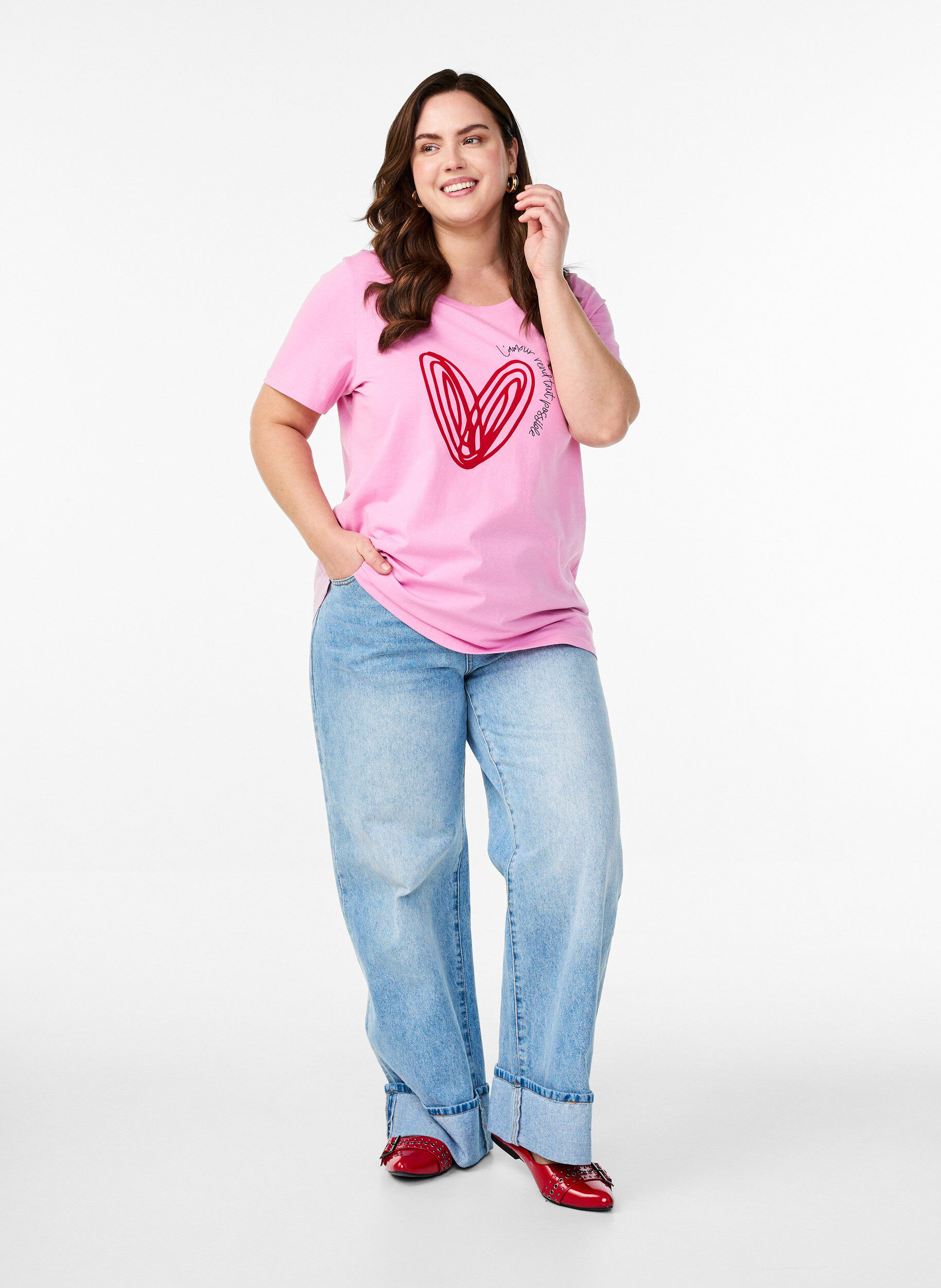 Zizzi Katoenen T-shirt met motief, Begonia P. w. Heart, Model image number 2