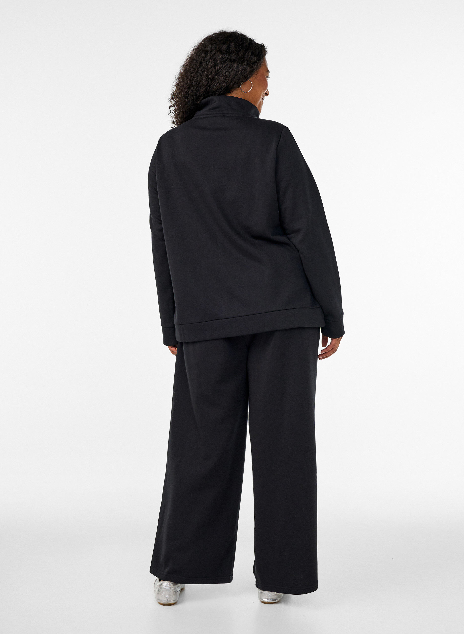ZizziSweatpants met hoge taille en wijde pijpen, Zwart, Model image number 1