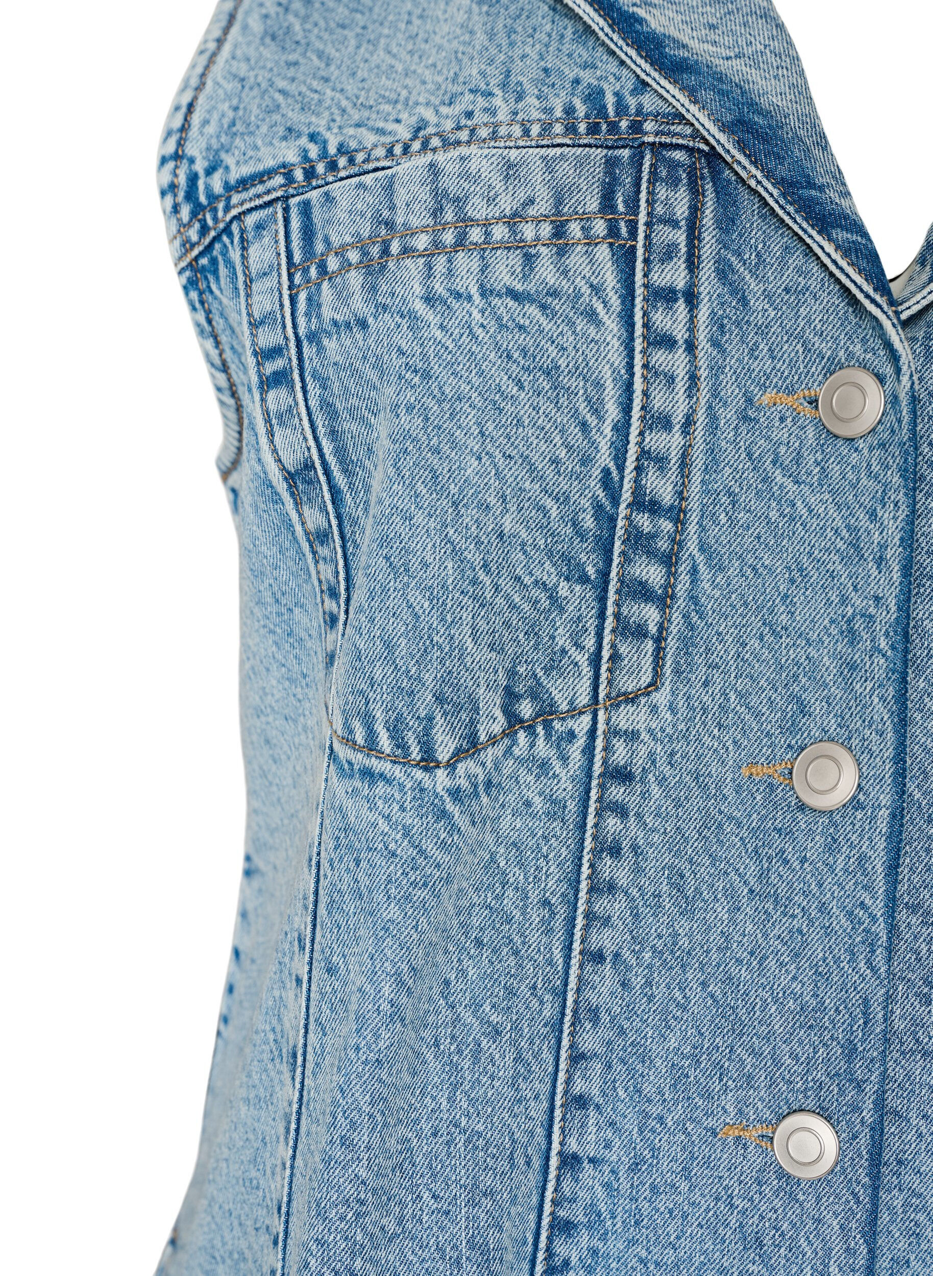 Zizzi Mouwloze denimjurk met knoopsluiting en splitten, Blauw, Packshot image number 3