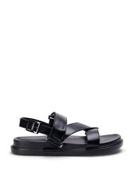 Leren sandaal met brede pasvorm en verstelbare bandjes, Black
