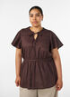 Katoenen blouse met strik en elastische taille, Bruin, Model image number 0