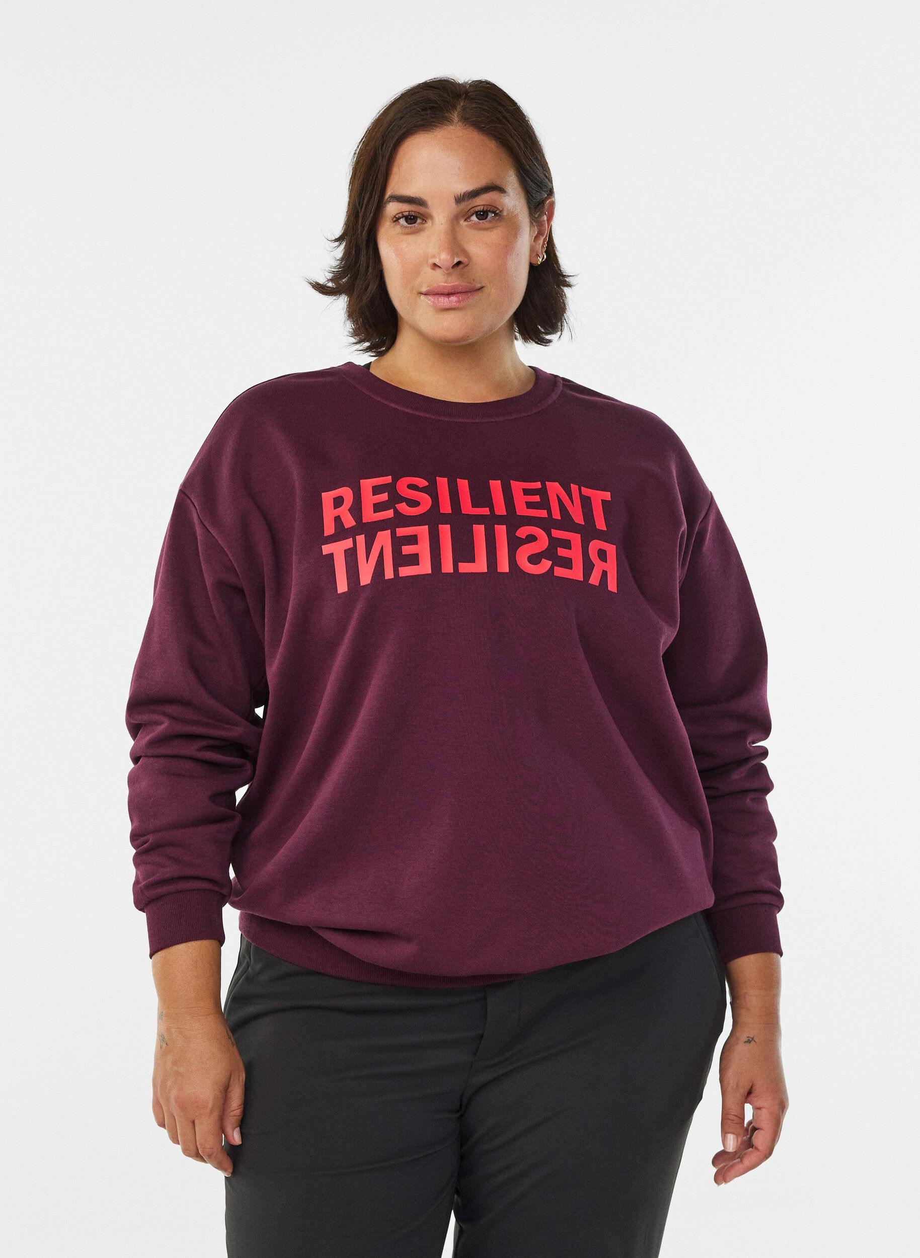 Zizzi Sweatshirt met tekst print, Rood, Model image number 0