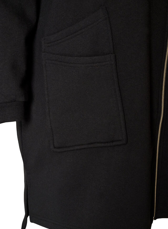 Lang vest met capuchon en ritssluiting, Zwart, Packshot image number 3