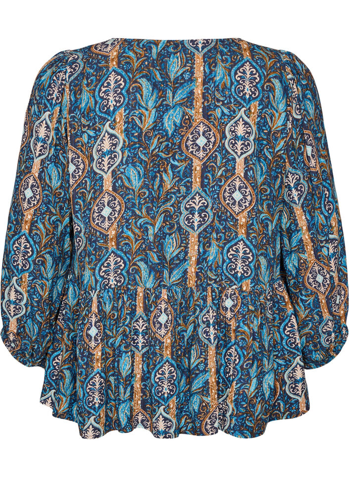 Blouse met paisleyprint en kanten detail, Blauw, Packshot image number 1