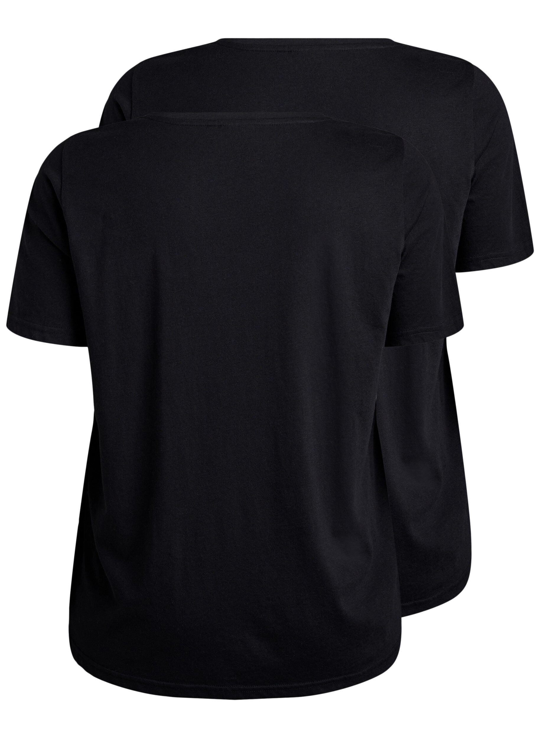 Zizzi FLASH - 2-pack T-shirts met V-hals, Black/Black, Packshot image number 1