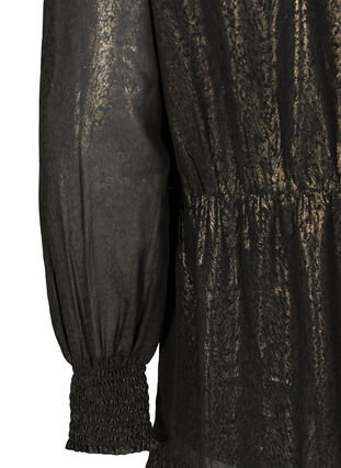 jurk met lange mouwen, smokwerk en ruches, Black w. Gold, Packshot image number 3