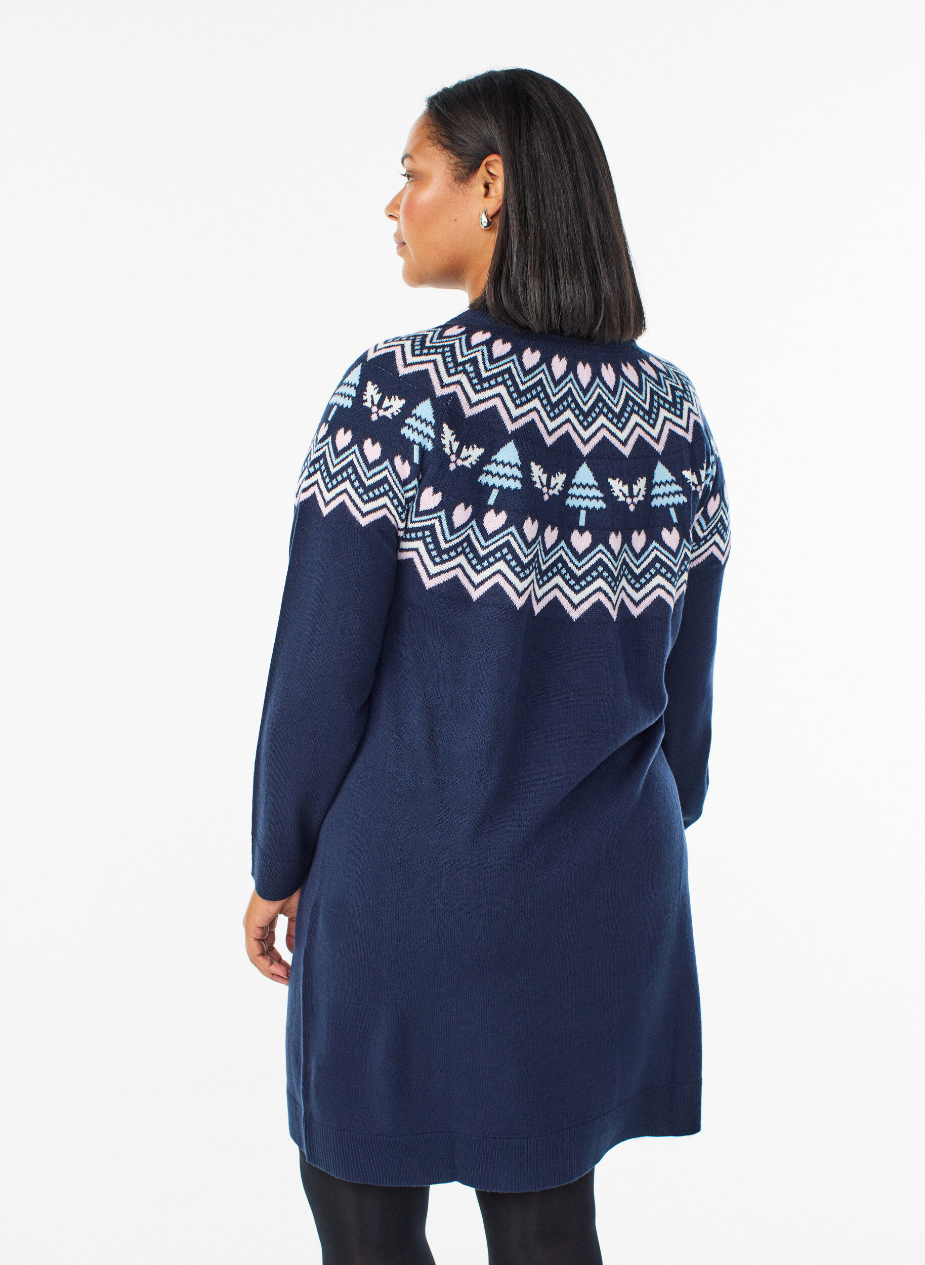 Zizzi Korte gebreide jurk met jacquardpatroon en kerstmotieven, Blauw, Model image number 2