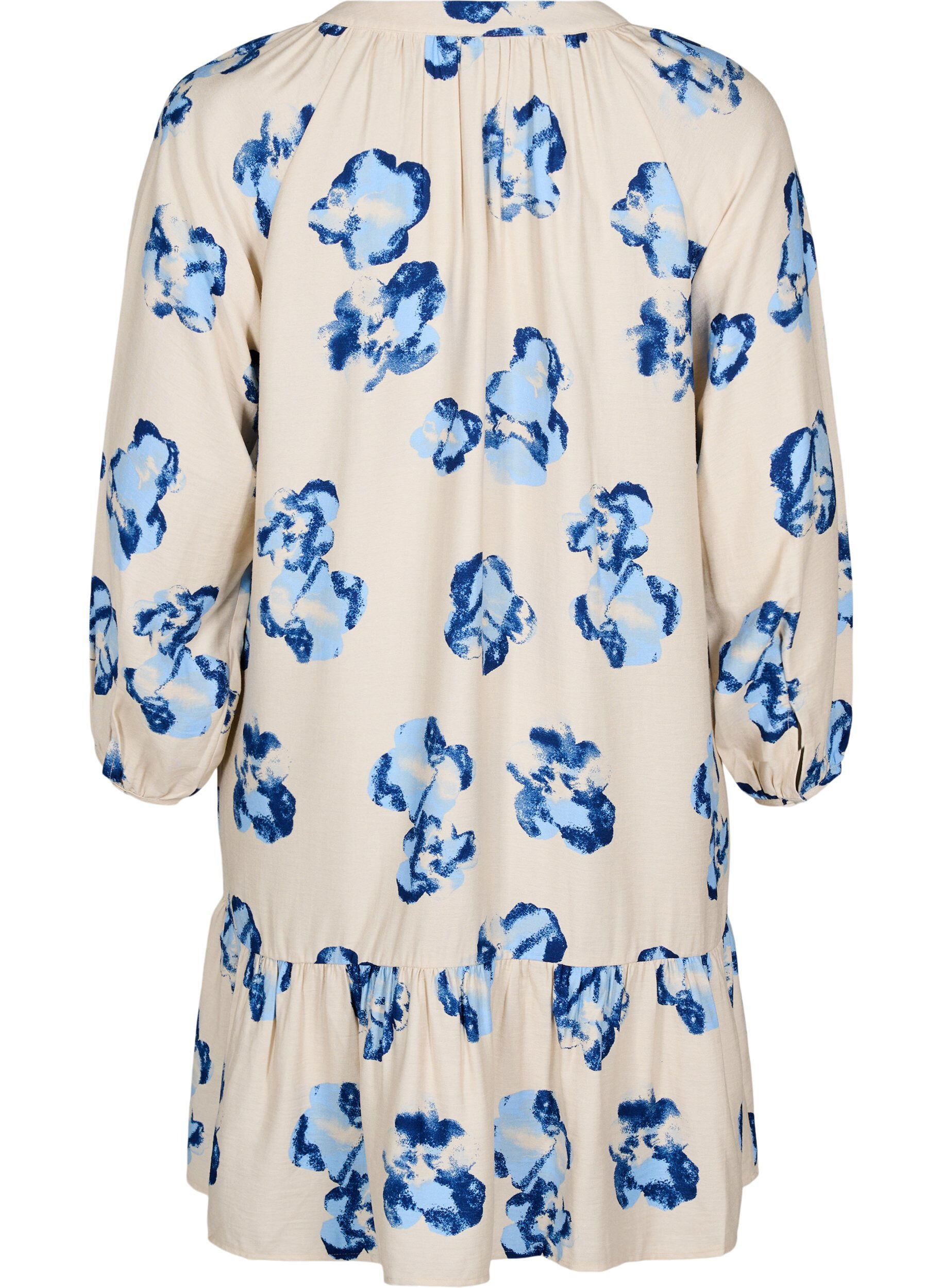 Zizzi Knie-lange jurk met lange mouwen en een A-lijn snit, Vanille, Packshot image number 1