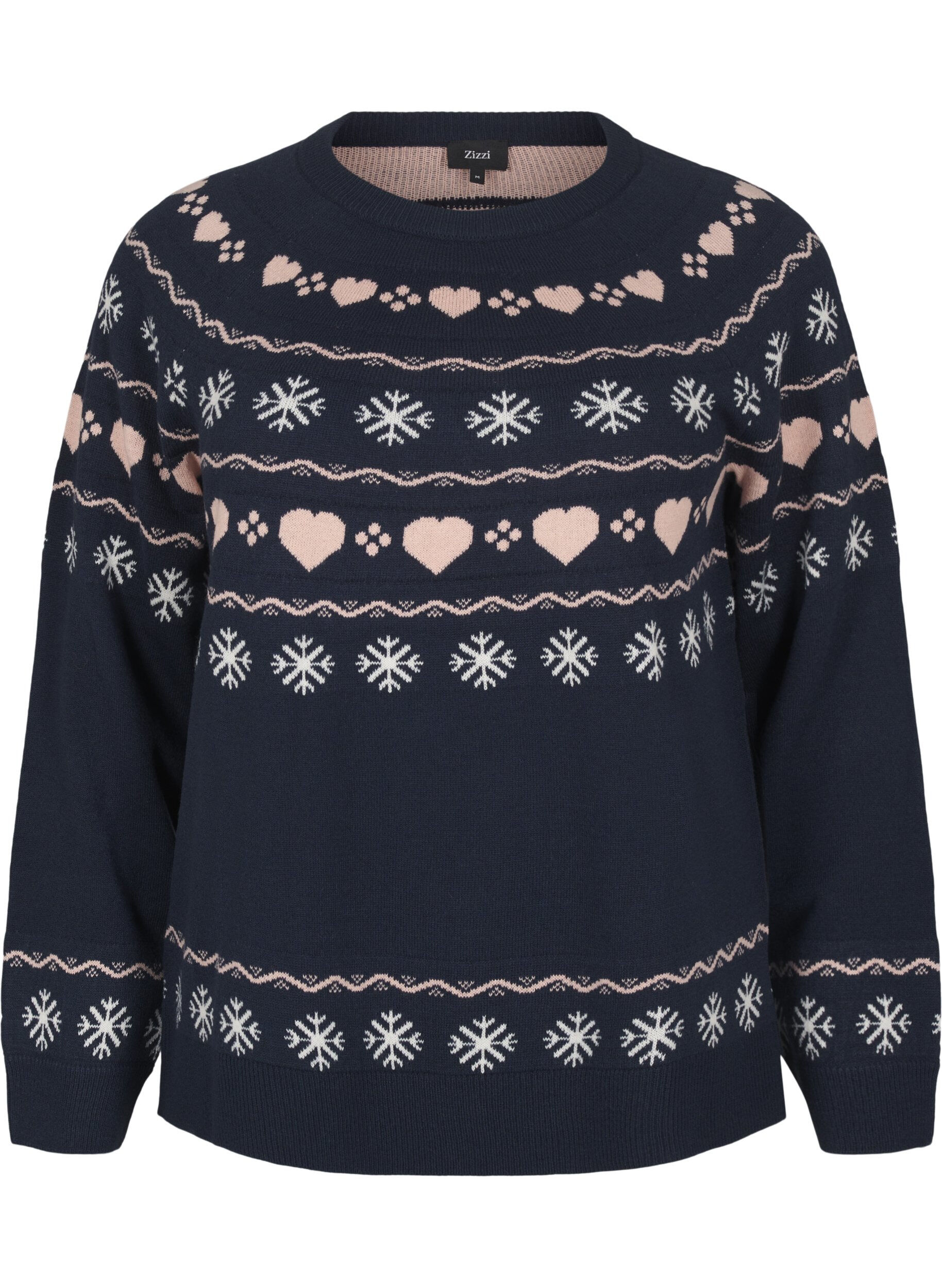 Zizzi Langarmige gebreide top met kerstmotief, Navy Blazer Comb, Packshot image number 0