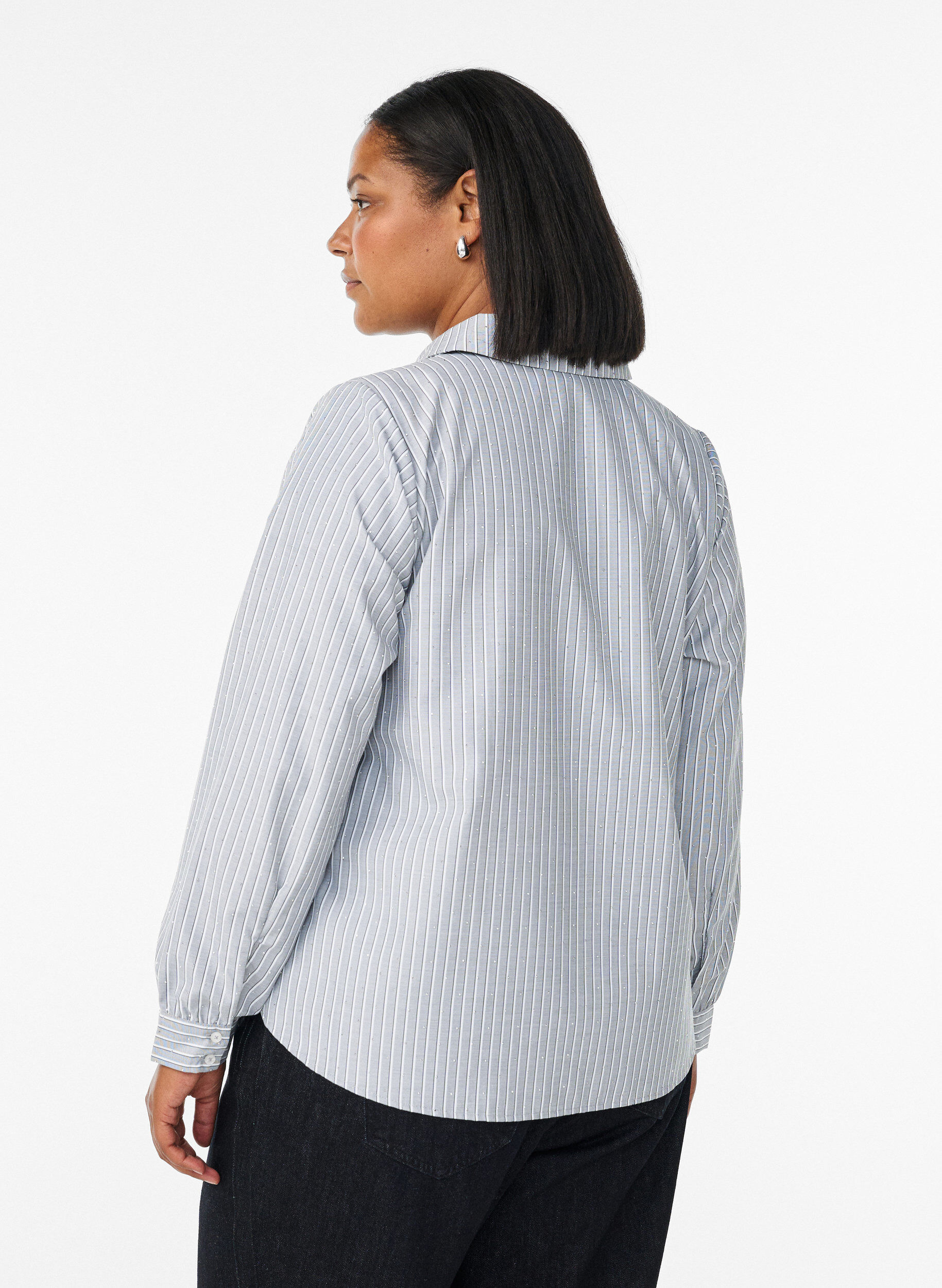 Zizzi Gestreept shirt met studs, Zwart, Model image number 2