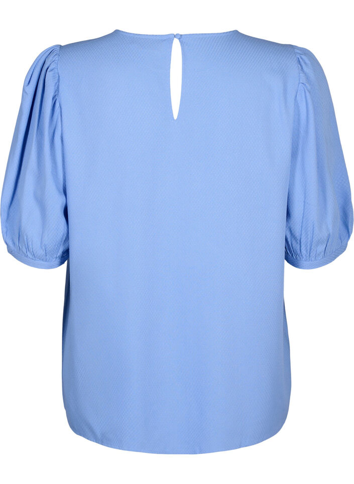 Blouse van viscose met halflange mouwen, Cornflower Blue, Packshot image number 1