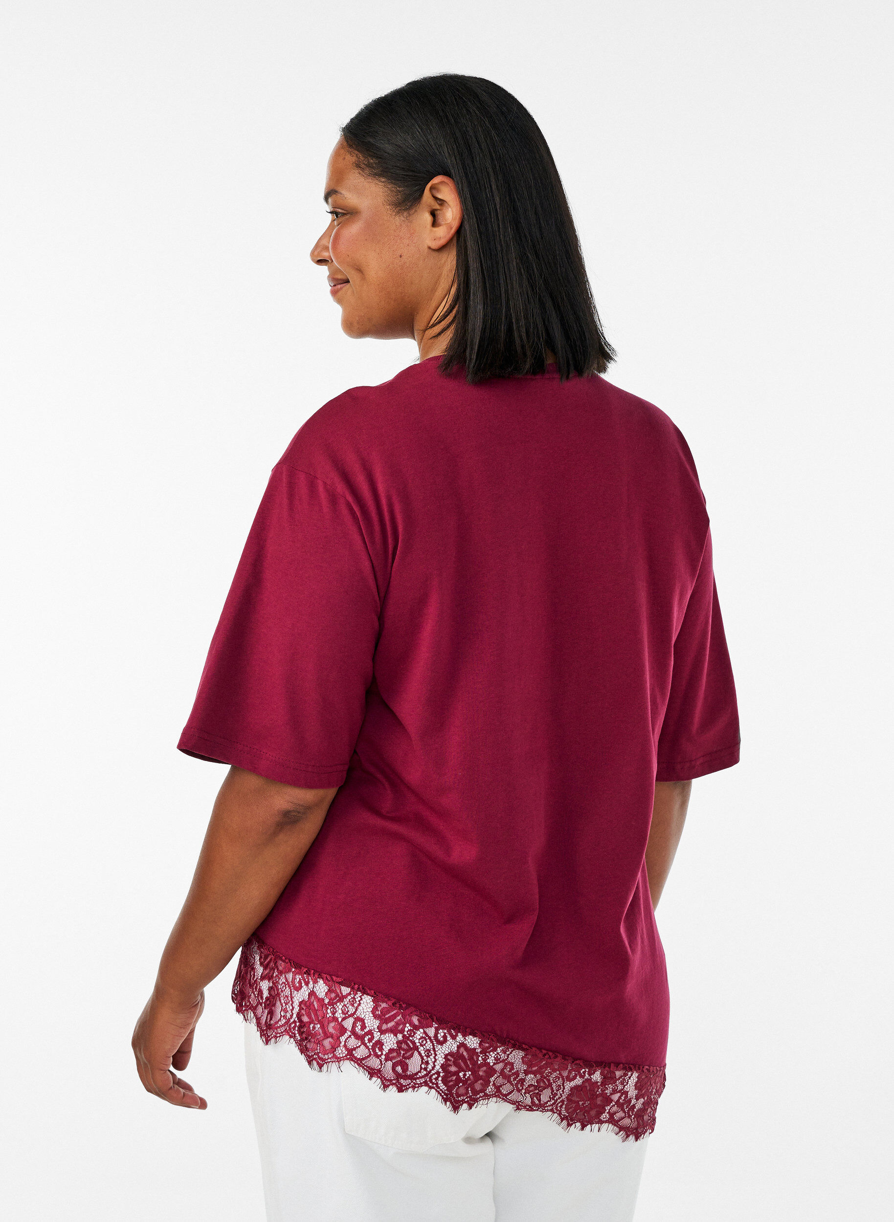 ZizziT-shirt met asymmetrische kanten zoom, Rood, Model image number 2