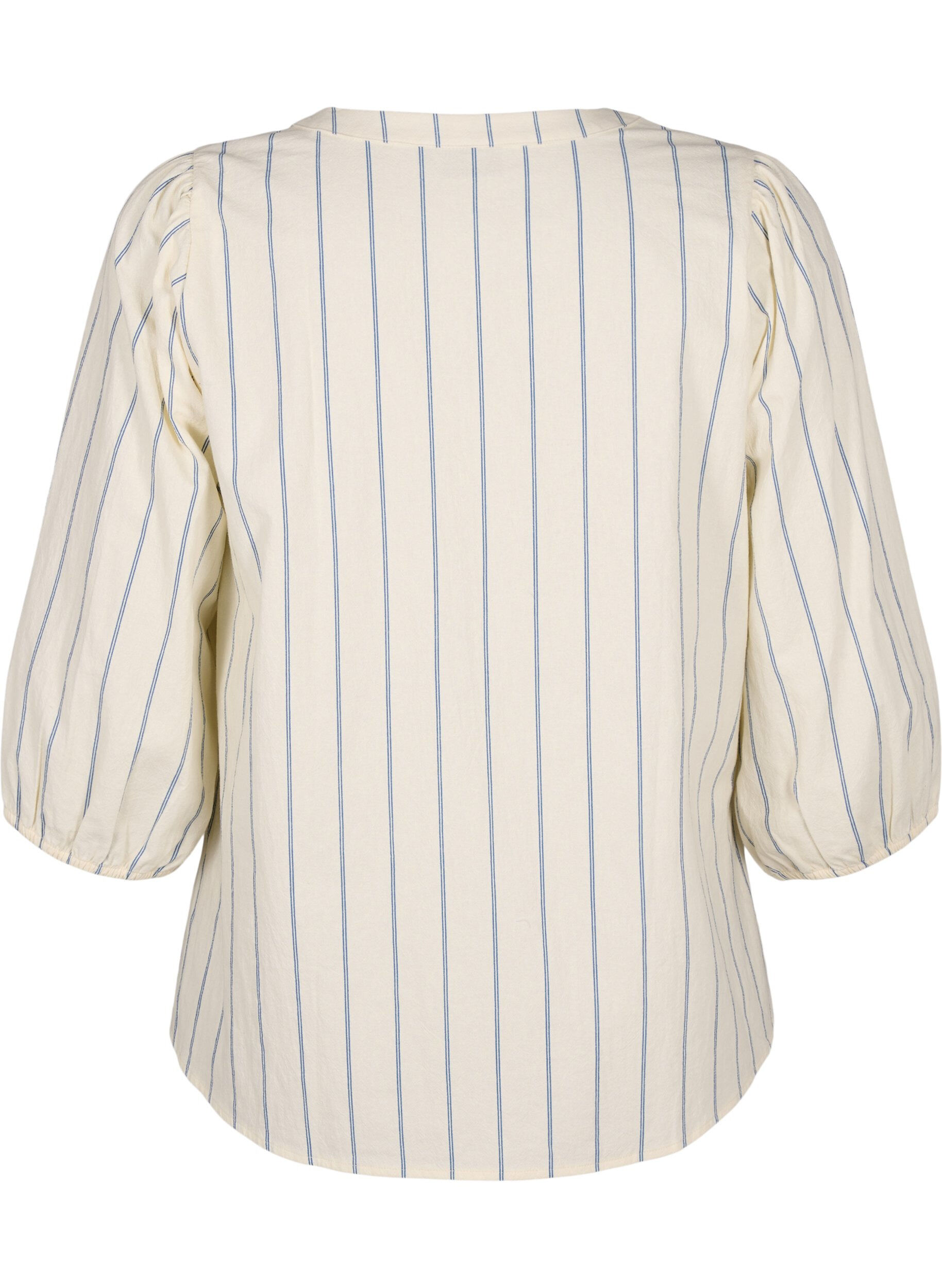 Zizzi Katoenen blouse met 3/4 mouwen en strepen, Eggnog Stripe, Packshot image number 1