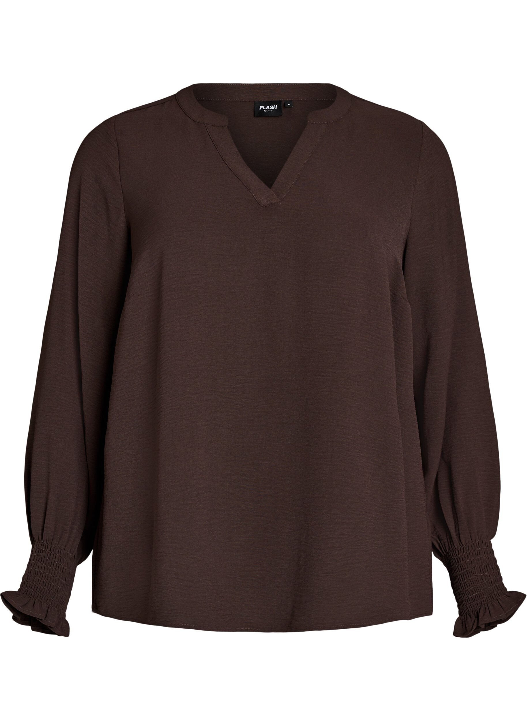 FLASH - Blouse met smockmanchetten en V-hals