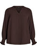Blouse met smockmanchetten en V-hals, Bruin, Packshot image number 0