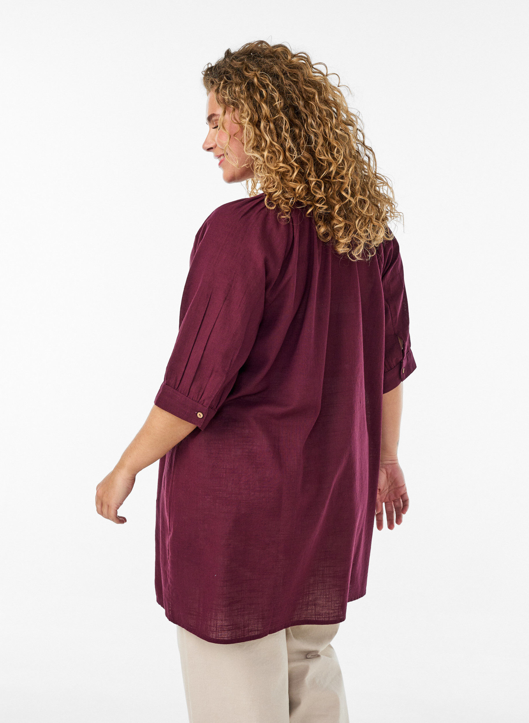 ZizziKatoenen tuniek met V-hals, Rood, Model image number 2