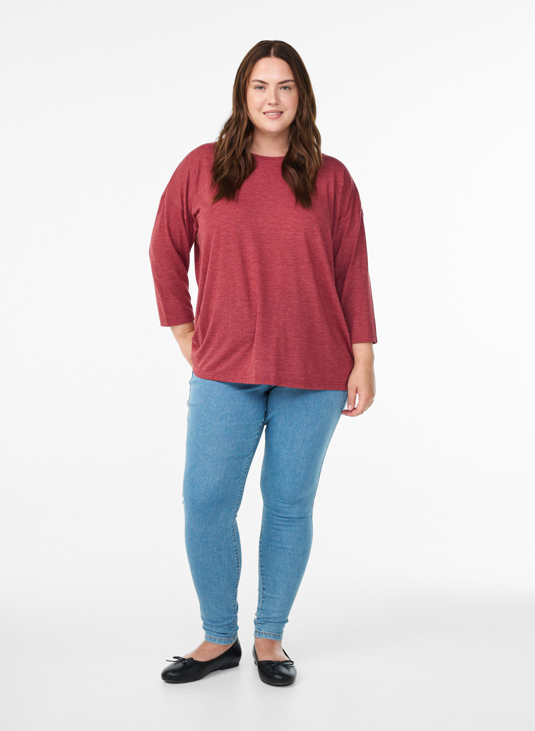 Zizzi FLASH &ndash; Jersey blouse met 3/4 mouwen, Rood, Model image number 1