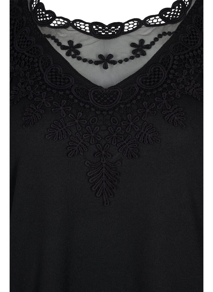 Blouse met lange mouwen en kanten details, Black, Packshot image number 2