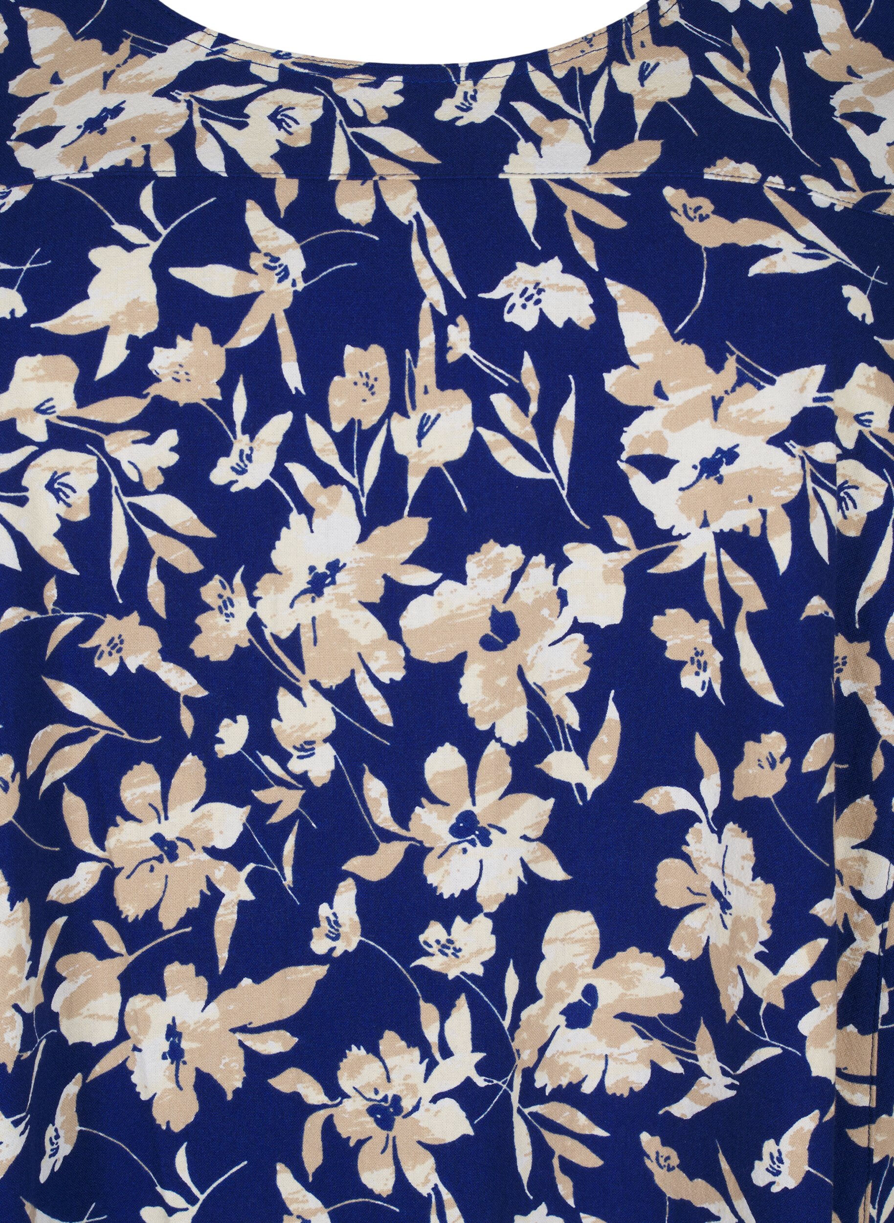 Zizzi Katoenen jurk met korte mouwen en bloemenprint, Blauw, Packshot image number 2
