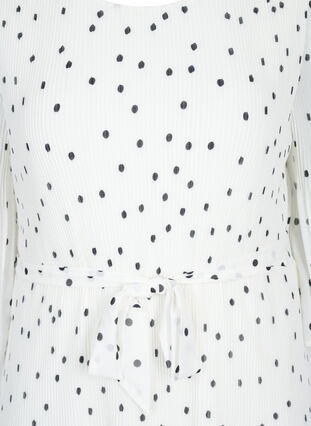 Bedrukte geplooide jurk met bindband, Bright White w. Dots, Packshot image number 2