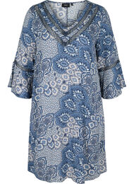 Viscose jurk met 3/4 mouwen en print, Asian Blue print