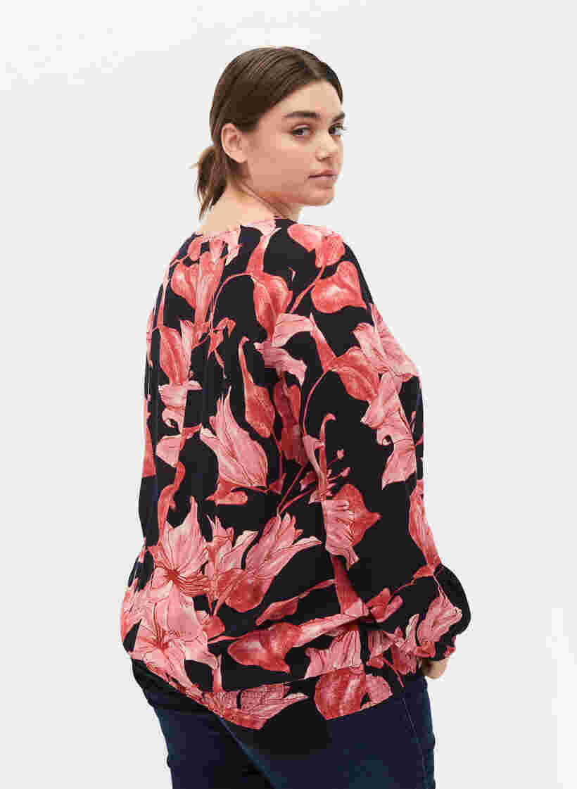 Viscose blouse met smok, N. Sky Sketch Flower, Model image number 1