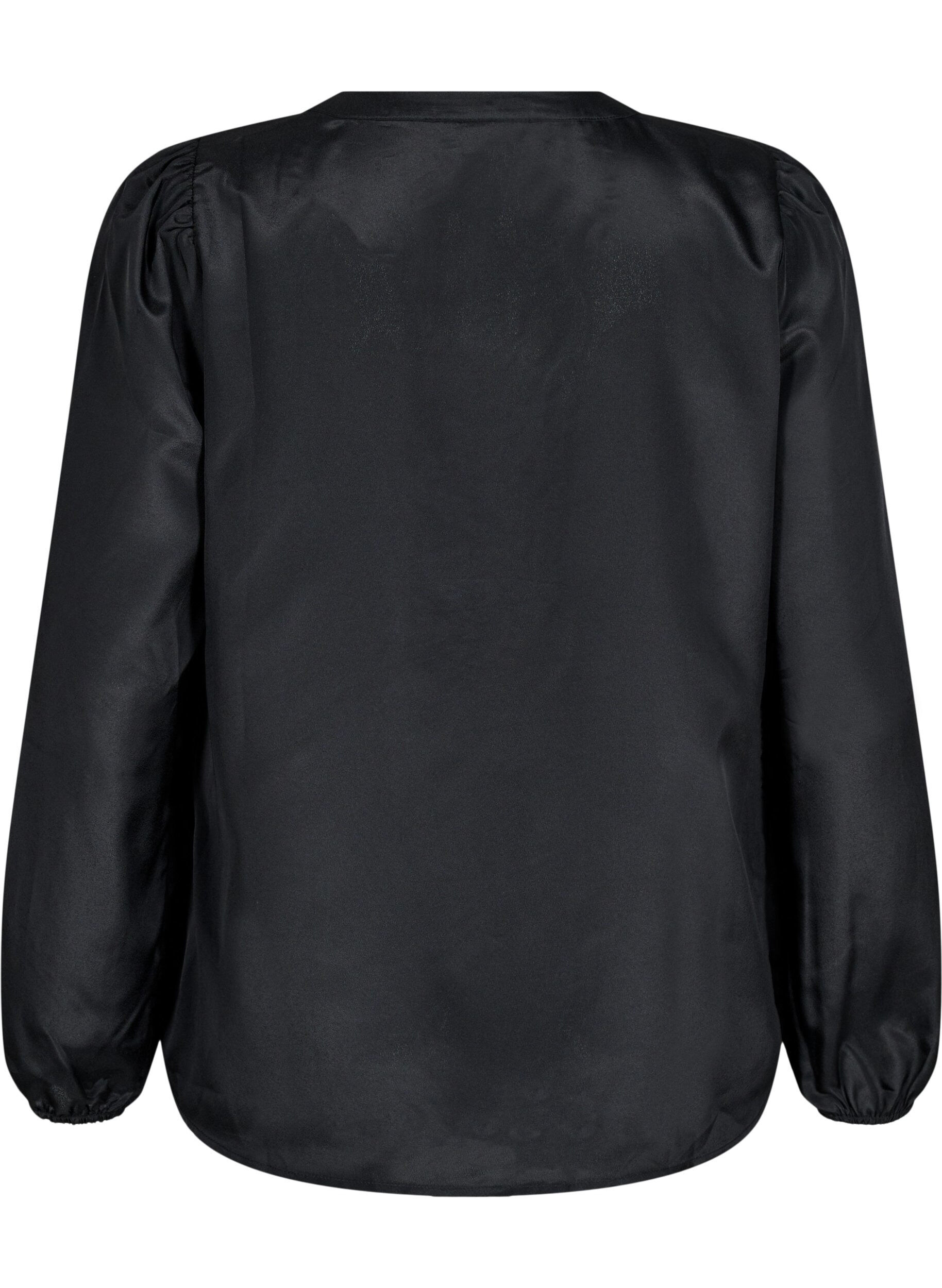 Zizzi Satijnen blouse met ruchedetail, Black, Packshot image number 1