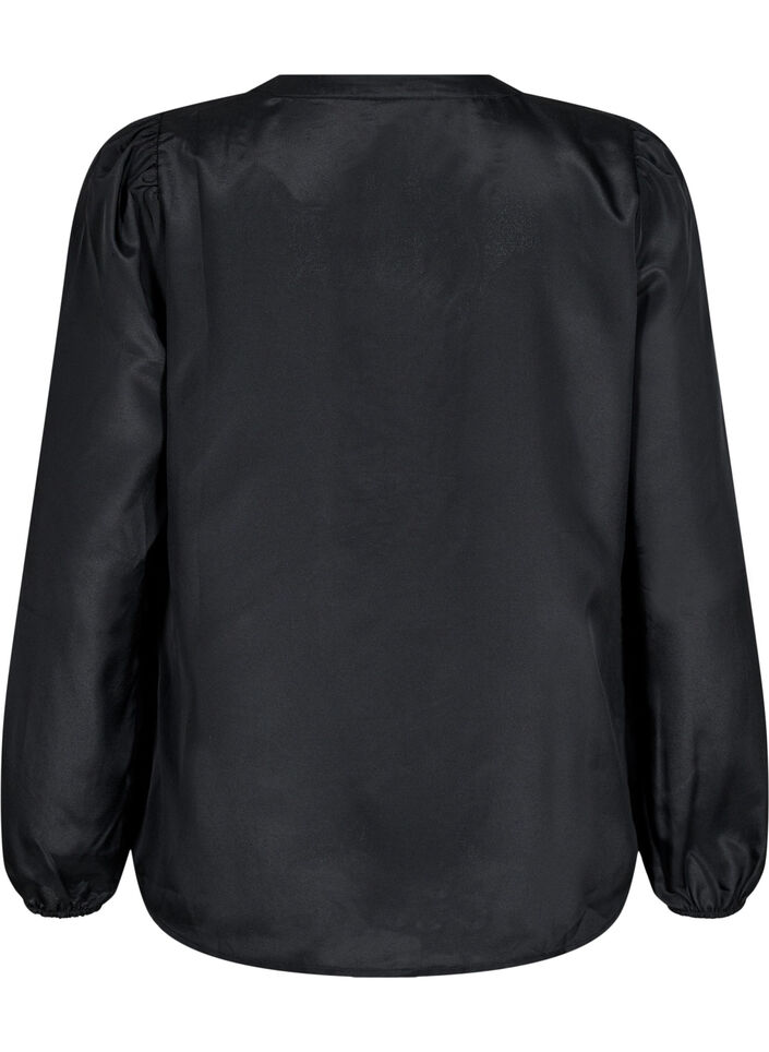 Satijnen blouse met ruchedetail, Black, Packshot image number 1