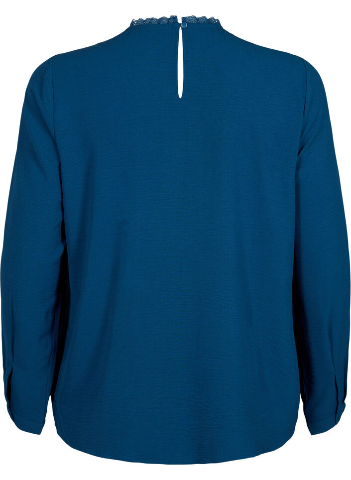 Blouse met lange mouwen en kanten detail, Titan, Packshot image number 1