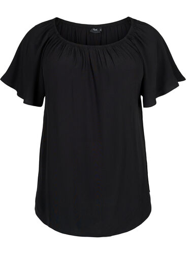 Effen blouse van viscose met korte mouwen, Black, Packshot image number 0