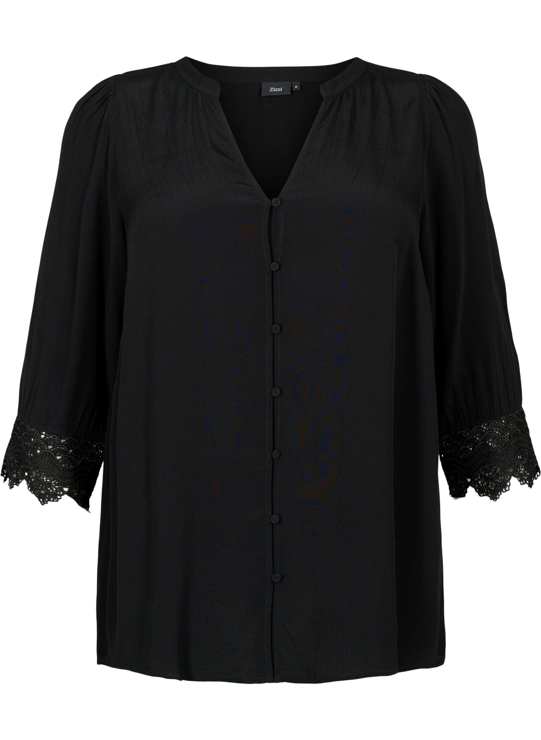 Zizzi Viscose shirt met V-hals, Black, Packshot image number 0