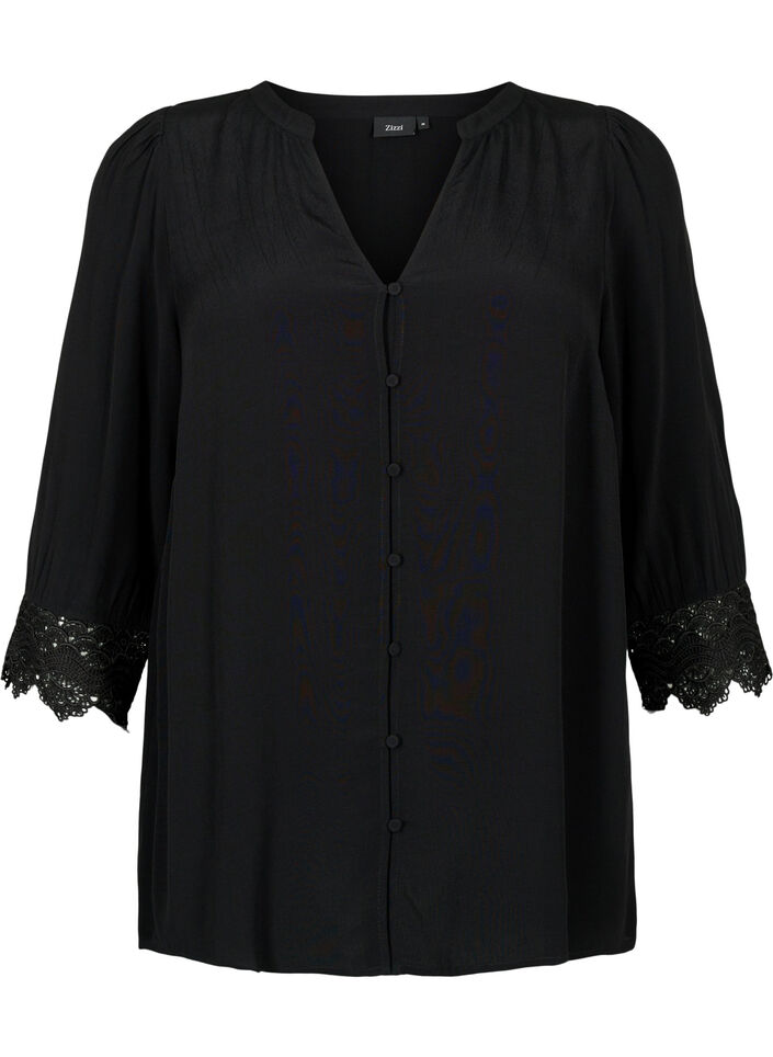 Viscose shirt met V-hals, Black, Packshot image number 0