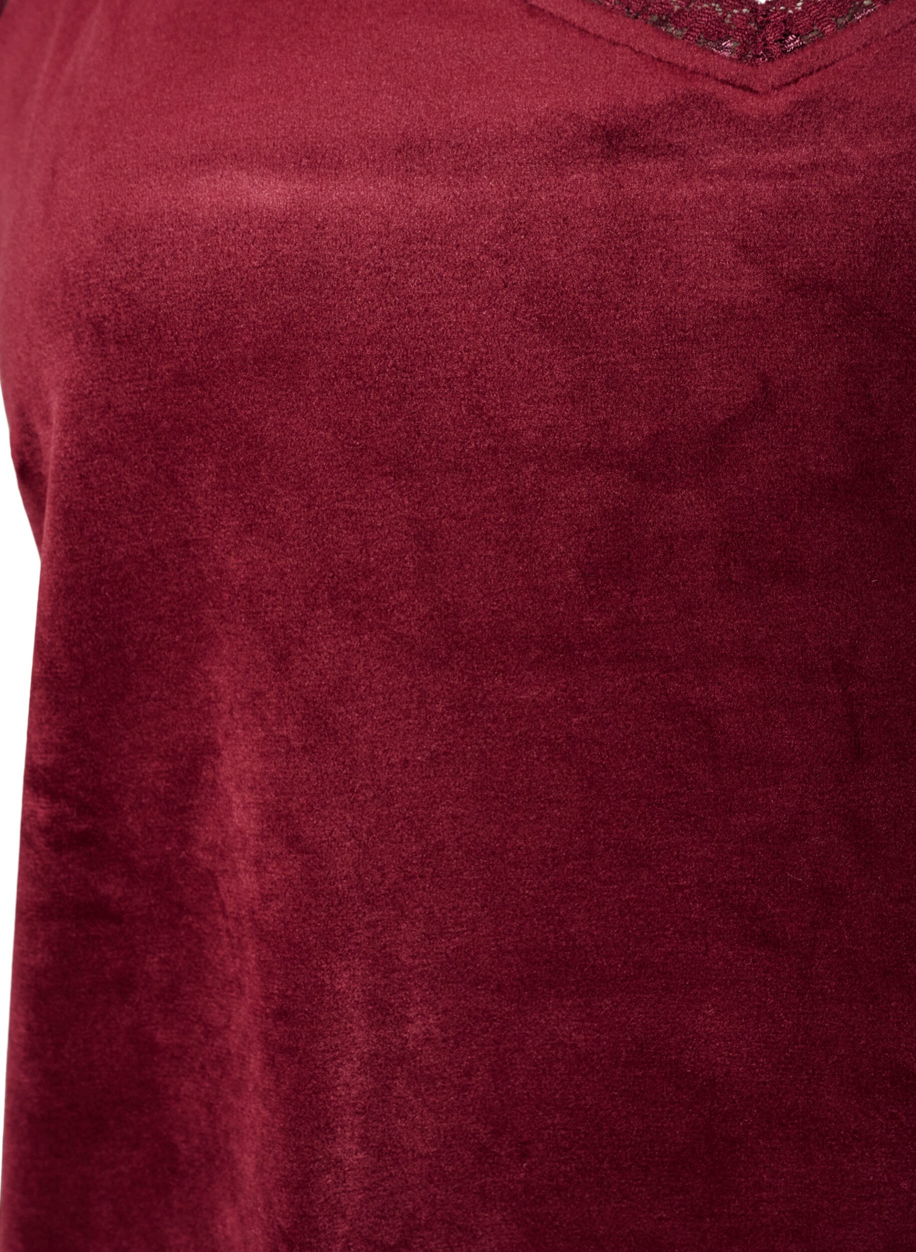 ZizziVelour top met kanten rand, Rood, Packshot image number 2