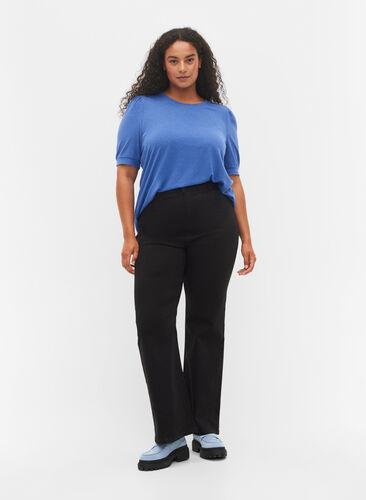 Flared jeans met extra hoge taille, Black, Model image number 0