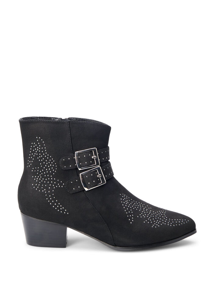 Wide fit - Korte laars met studs en gespen, Black, Packshot image number 0