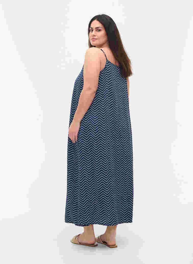 Viscose midi-jurk zonder mouwen, Navy w. White, Model image number 1